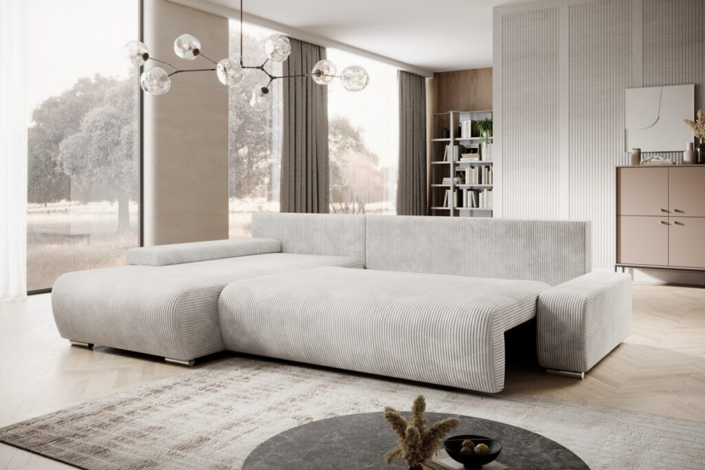 Cord-Ecksofa aus Struktursamt mit Schlaffunktion CREDO