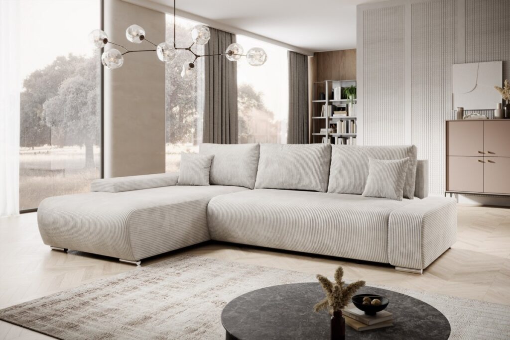 Cord-Ecksofa aus Struktursamt mit Schlaffunktion CREDO