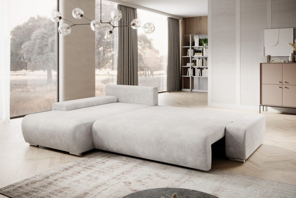 Cord-Ecksofa aus Struktursamt mit Schlaffunktion CREDO